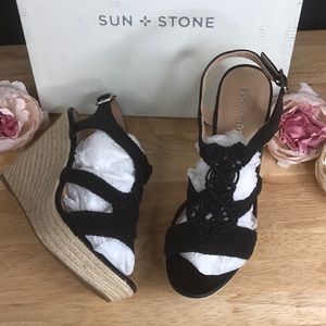 Sun + Stone Black  Woven Wedge Sandals 9.5M